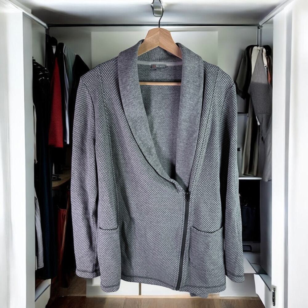 T By Talbots Women's Medium Gray Asymmetrical Zip Moto Sweatshirt Jacket